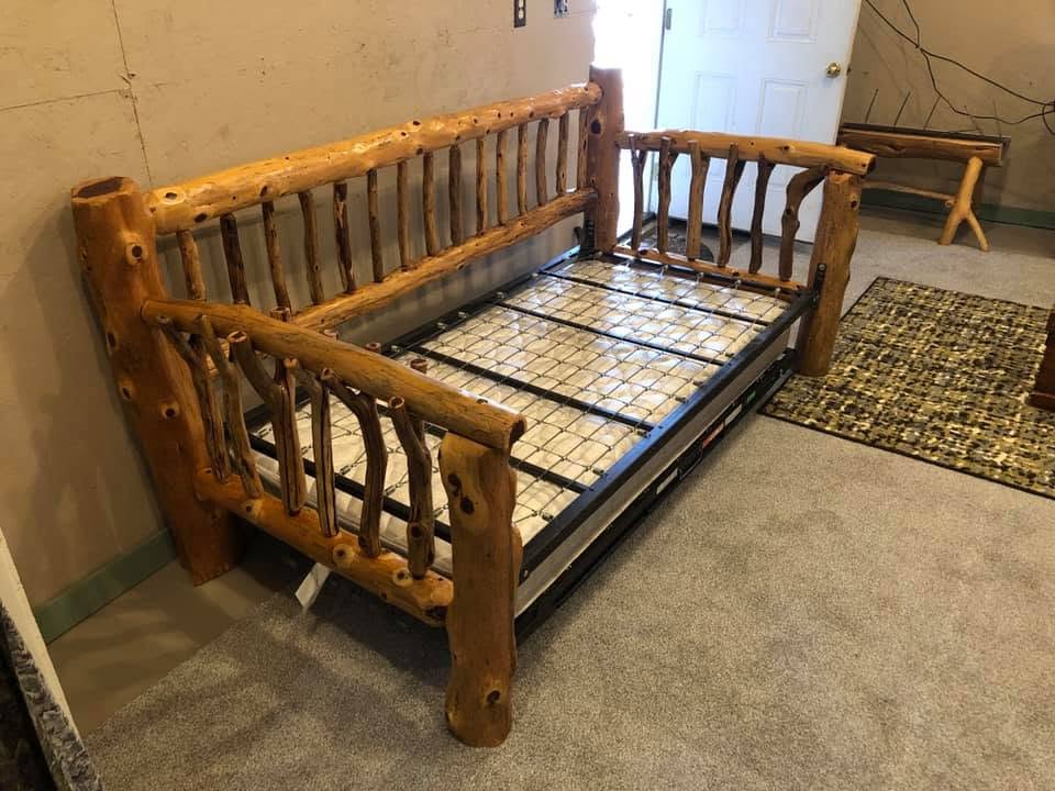 Cedar log bed frame