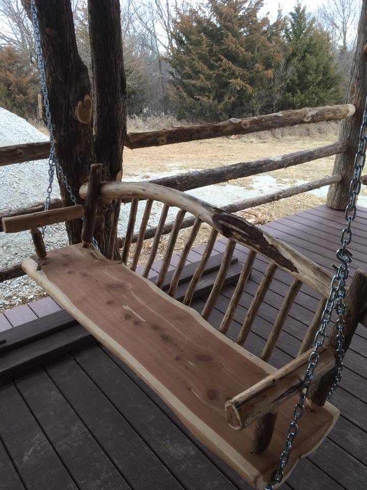 Cedar log porch swing
