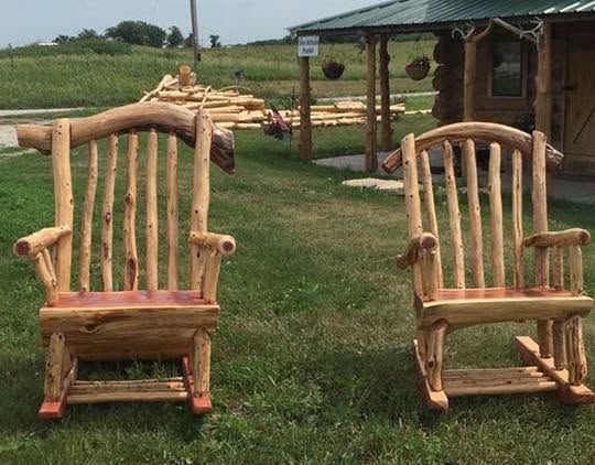 Pair of cedar log rocking chairs