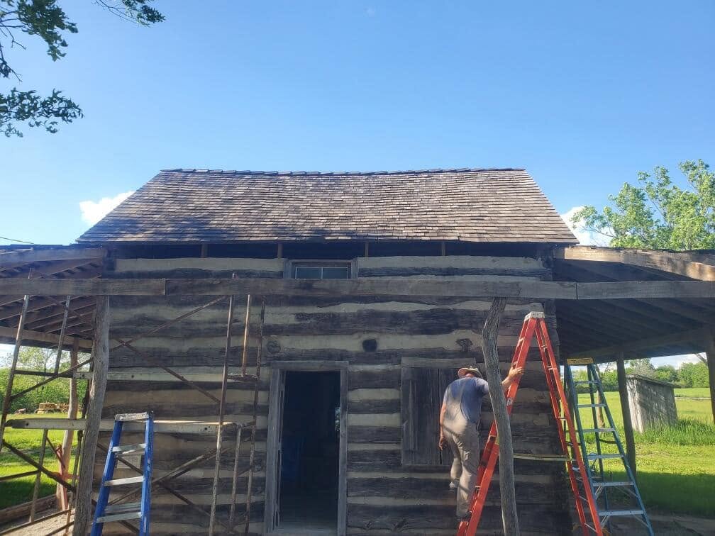 Restored historic log cabin exterior